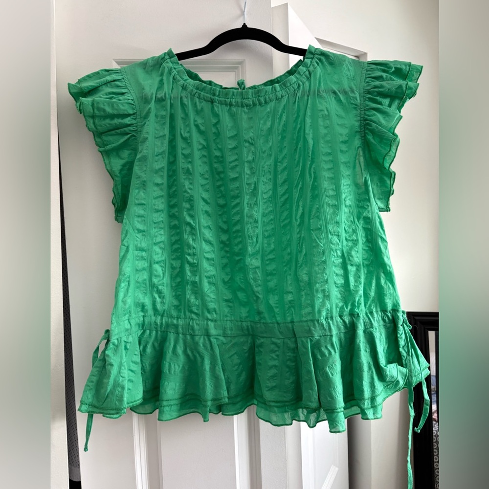 Katharine Kidd Women’s Green Short Sleeve Ruffle Top Size Medium